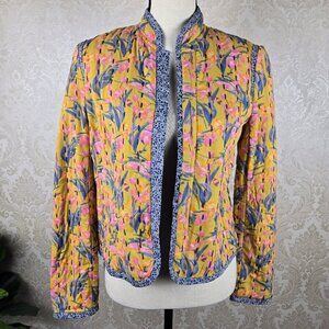 Anthropologie Size XS Quilted Floral Jacket Embroidery Detail Contrast Trim
